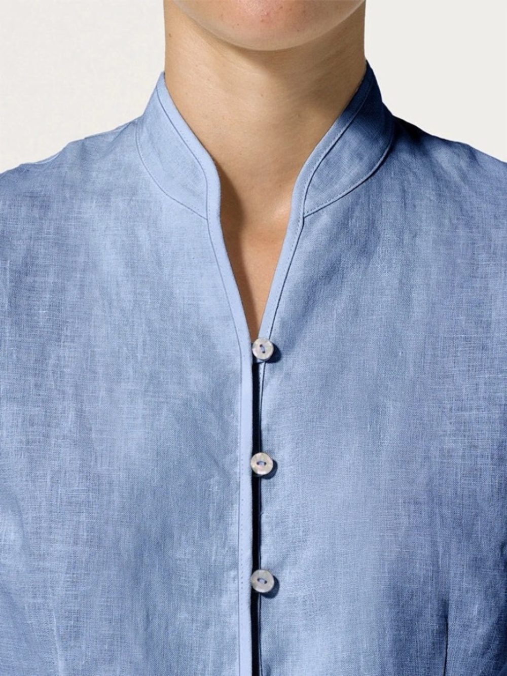 Lintico 100% linen Amelia tailored jacket top Mandarin collar shacket minimalist - Picture 7 of 10